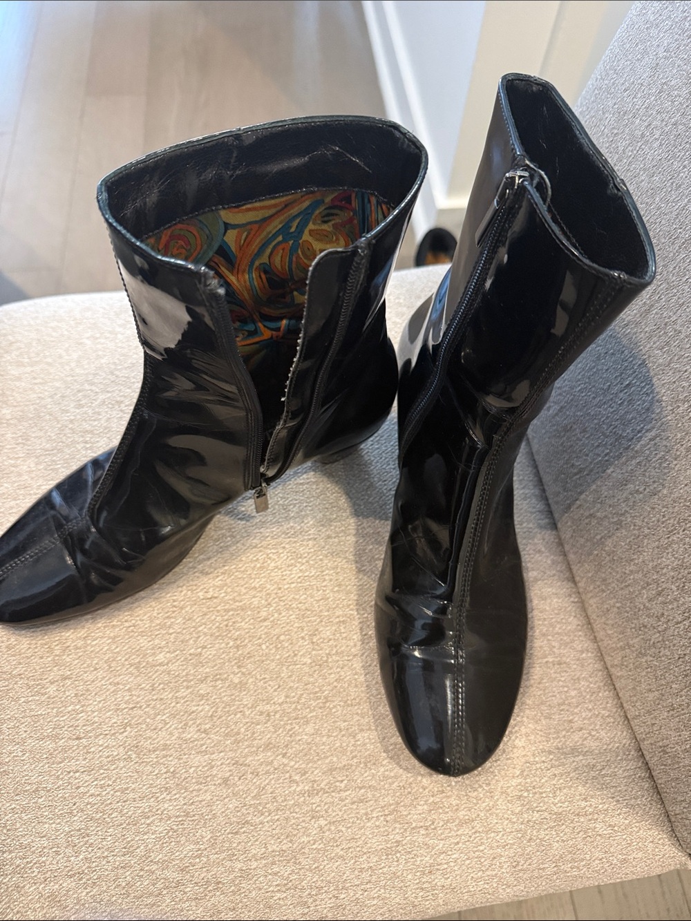 Aquatalia Black Patent Mid-Calf Boots with Side Zipper